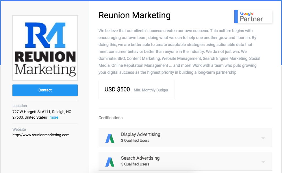 Reunion Marketing Google Partner