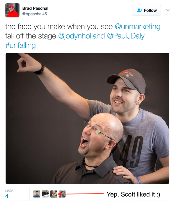 Screenshot of Brad Paschal tweet about Scott Stratten at CBT Automotive Conference