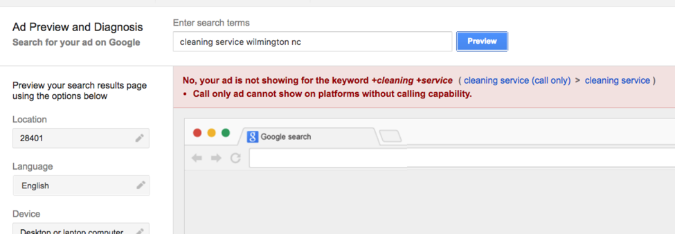 Example of setting search terms