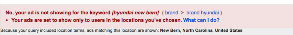 Image of an incorrect location warning for the ads