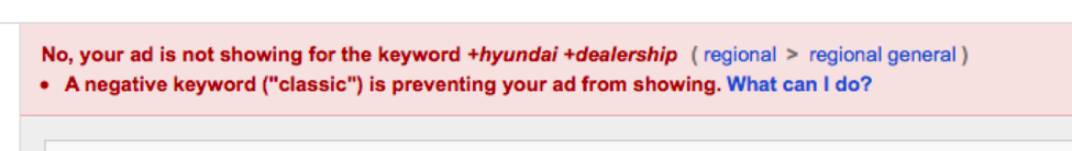 Example of a negative keyword conflict