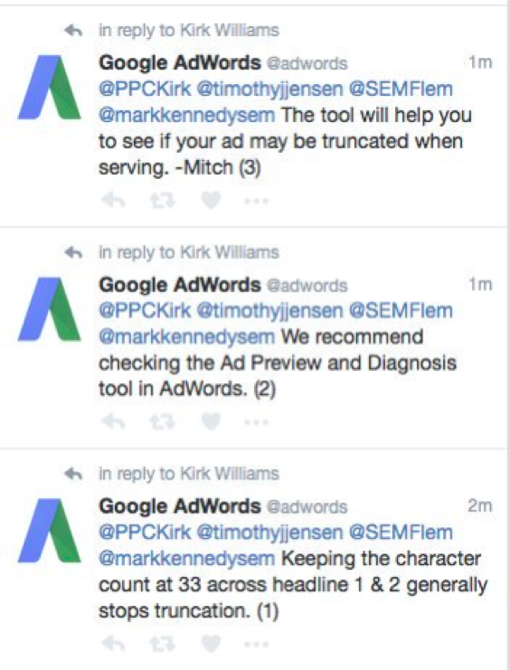 Recommendations on Twitter from SEO expert about ad truncation