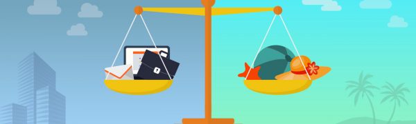A scale with different weights on the levers: one for work and one for home